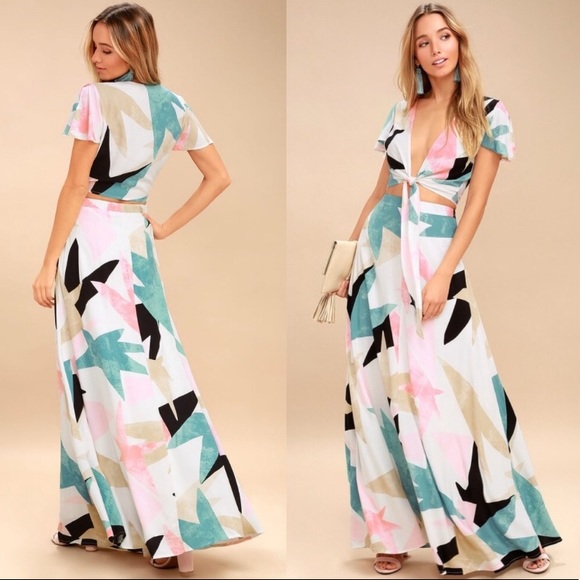 Lulus Dresses & Skirts - Lulus Daydreaming White Print Two-Piece Maxi Dress